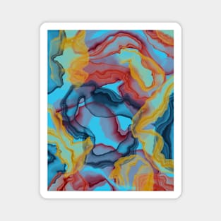 Yellow, Orange & Navy Blue digital Alcohol Ink Magnet