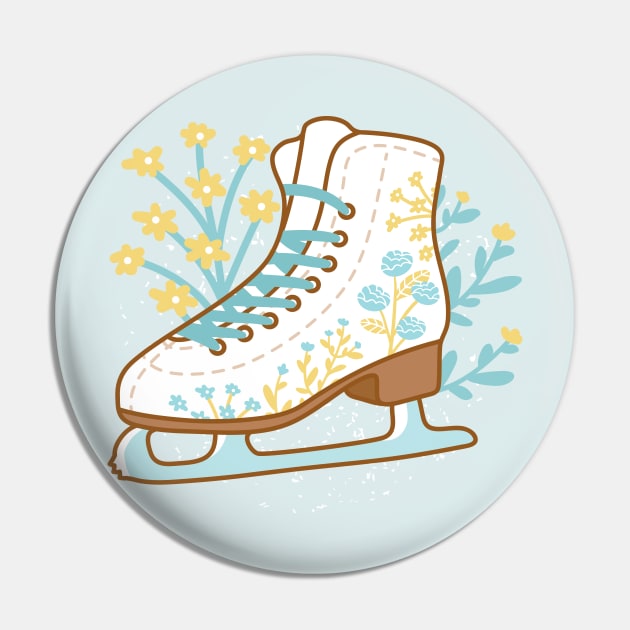Ice Skate and Flowers Pin by Wlaurence
