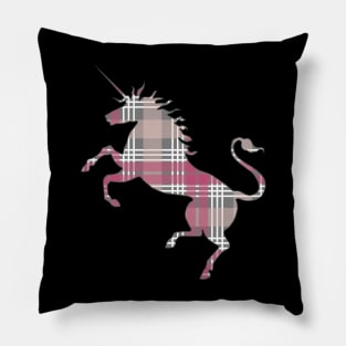 Scottish Pink, Grey and White Tartan Rearing Unicorn Silhouette Pillow