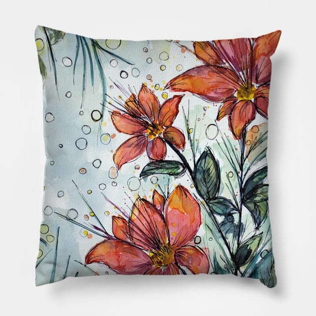 Blossoming Flowers Pillow by ZeichenbloQ