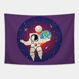 Spaceman and planet Earth Tapestry