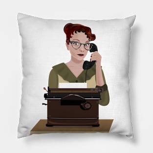 Pin-up girl secretary near the typewriter Pillow