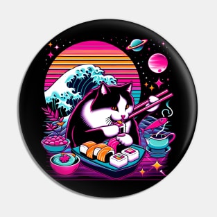 CUTE CAT EATING SUSHI WAVE JAPANESE Pin