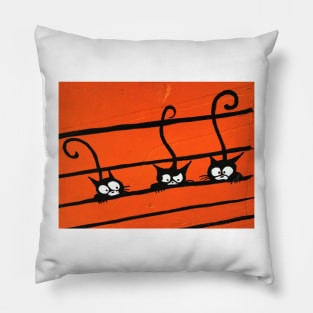 THREE BLACK CATS - between the ORANGE LINES Pillow