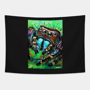 Psychedelic Jumping Spider by Robert Phelps Tapestry