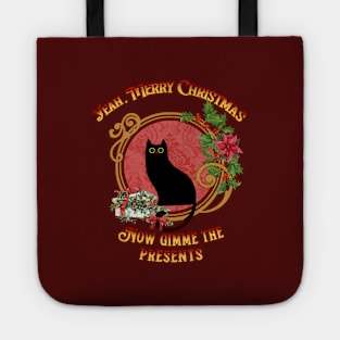 Grumpy black cat merry christmas, Festive black cat Tote