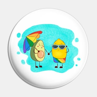 Avocado and lemon lgtbiq couple on the beach Pin