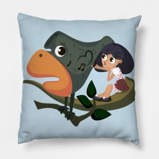 Girl and bird on a branch Pillow