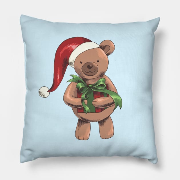 Christmas bear children motive Christmas presents Pillow by Foxxy Merch