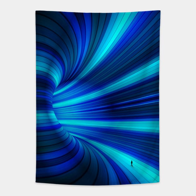 Blue mirrorlab  tunnel Tapestry by circlestances