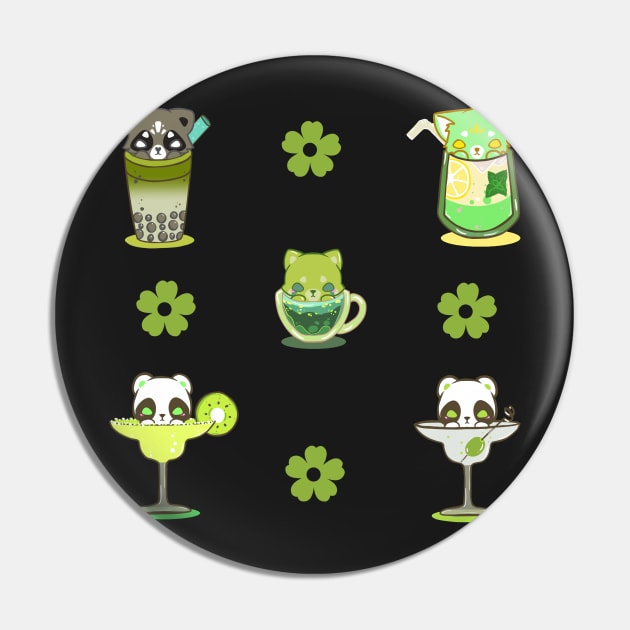 cat racoon boba tea Set Kawaii Drinks Stickers green drinks Pin by astronauticarte