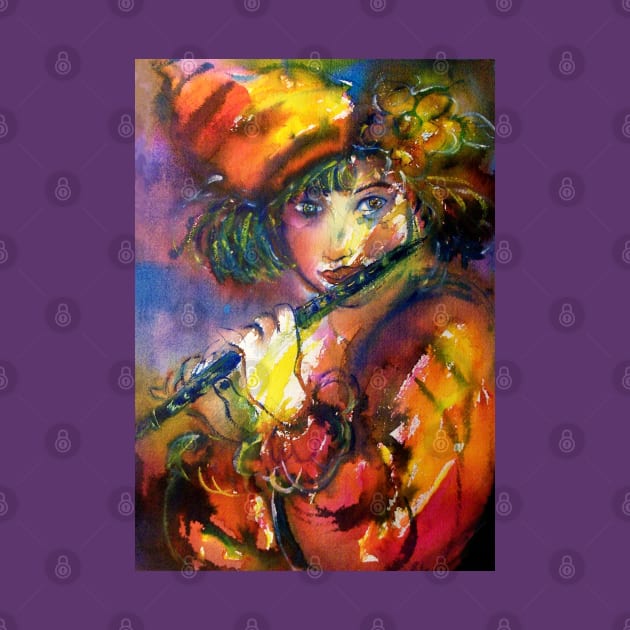 FLAUTIST PORTRAIT Venetian Masquerade Watercolor by BulganLumini