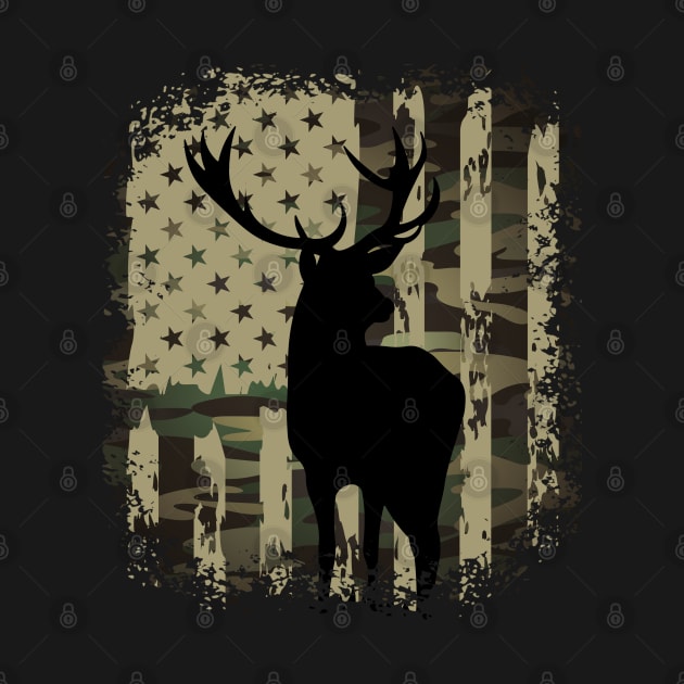 Camo US Flag Deer Elk Buck Camoflage Hunting Hunter Dad Gift by Just Me Store