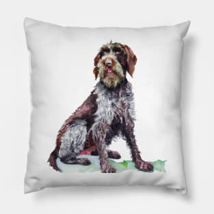 German Wirehaired Pointer Watercolor Painting Pillow