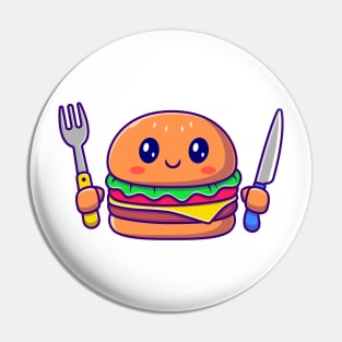 Cute Burger Holding Knife And Fork Pin