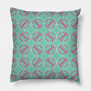 Mid Century Modern Circular Print Pattern Rings Dots Pink Mint Pillow