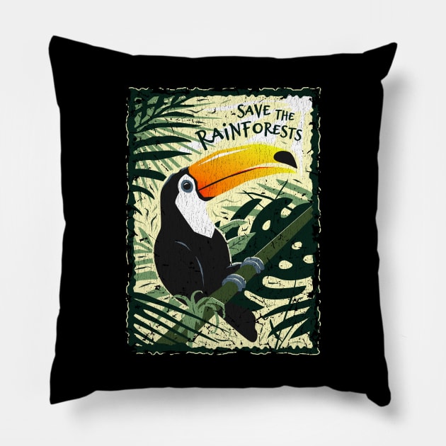 Toucan - Save the Rainforests - Vintage Style Pillow by bangtees