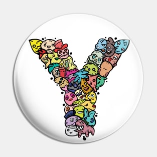 Alphabet Monster Doodle Letter Y Monogram Pin