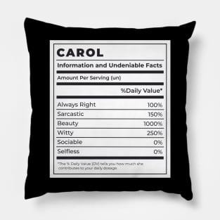 Funny Food Label Female Ingredients CAROL Pillow