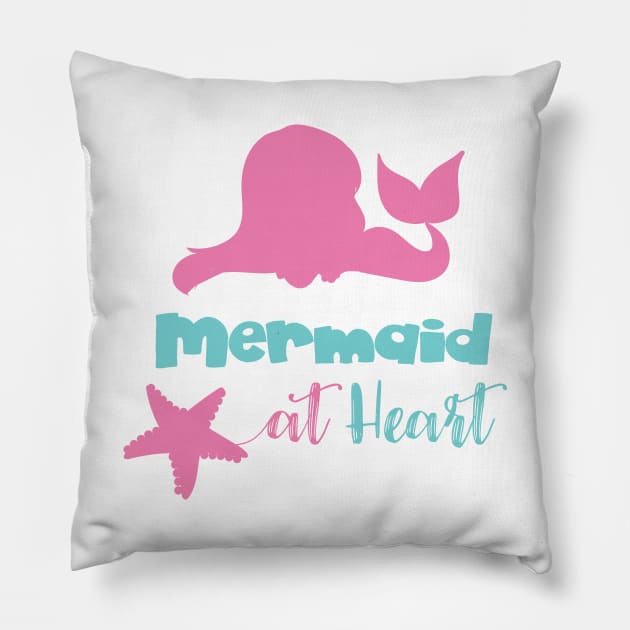 Mermaid At Heart, Mermaid Tail, Mermaid Silhouette Pillow by Jelena Dunčević