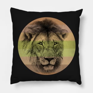 Lion Close-up on Retro-style Sunset in Colors of Africa Pillow