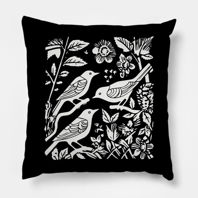 Lino Cut Birds Pillow by n23tees