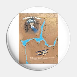 Hoover Dam Nevada Arizona retro map. Pin