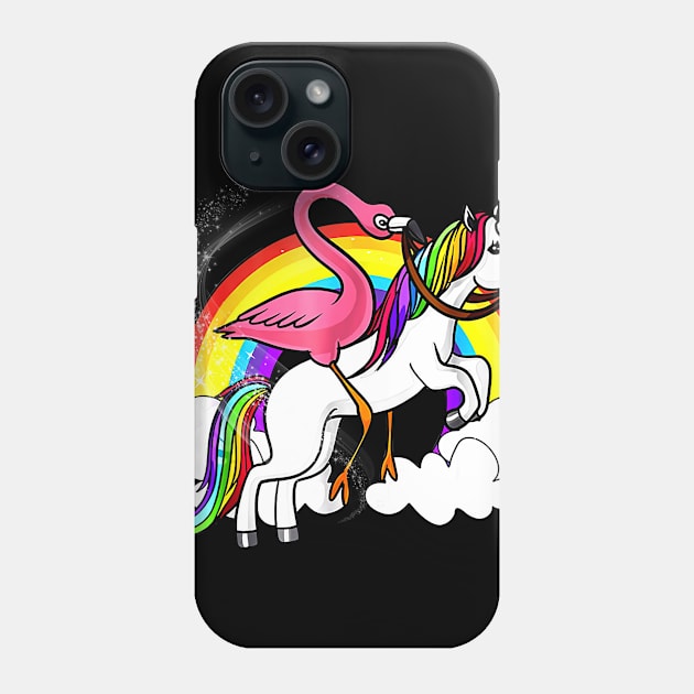 Flamingo And Rainbow Unicorn Phone Case by Rumsa