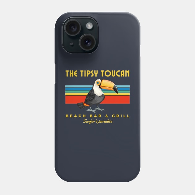 Tipsy toucan, retro beach bar and grill dive and surf Phone Case by Teessential