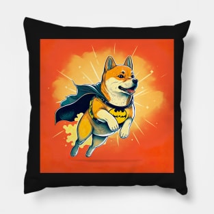 Shiba Inu Dog Super Hero Style Drawing Illustration Pillow