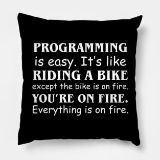 Programming Is easy. It's like riding a bike except the bike is on fire You're on fire Everything is on fire Pillow