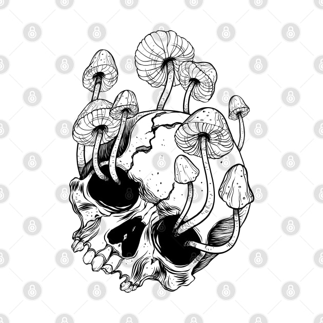 Overgrown skull. Mushrooms. Death - Life by OccultOmaStore