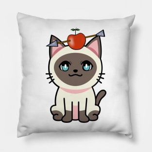 Cute siamese cat has an apple and arrow on head Pillow