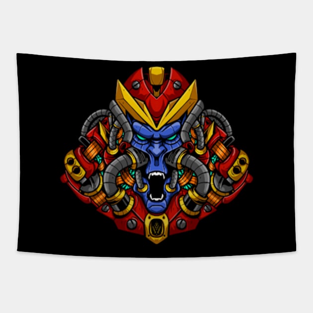 Gorilla Mecha Red Tapestry by NIKO ARTWORKZ