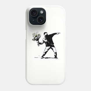 Captivating Banksy-Inspired Artwork: Man Throwing a Bouquet Phone Case