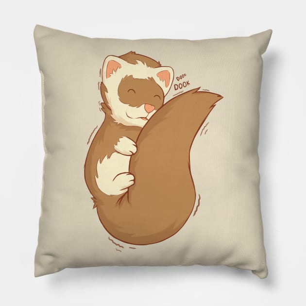 cute ferret hugging his long fluffy tail Pillow by A Comic Wizard