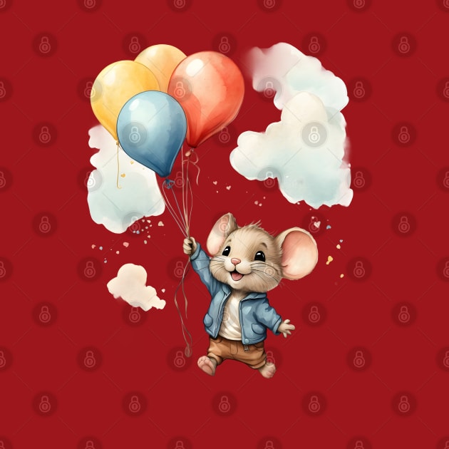 Cute Colorful Baby Mouse With Balloons Watercolor Design by TF Brands