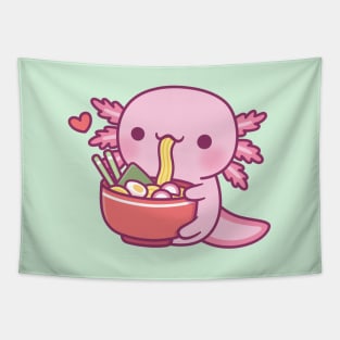 Cute Axolotl Eating Japanese Ramen Noodles Tapestry