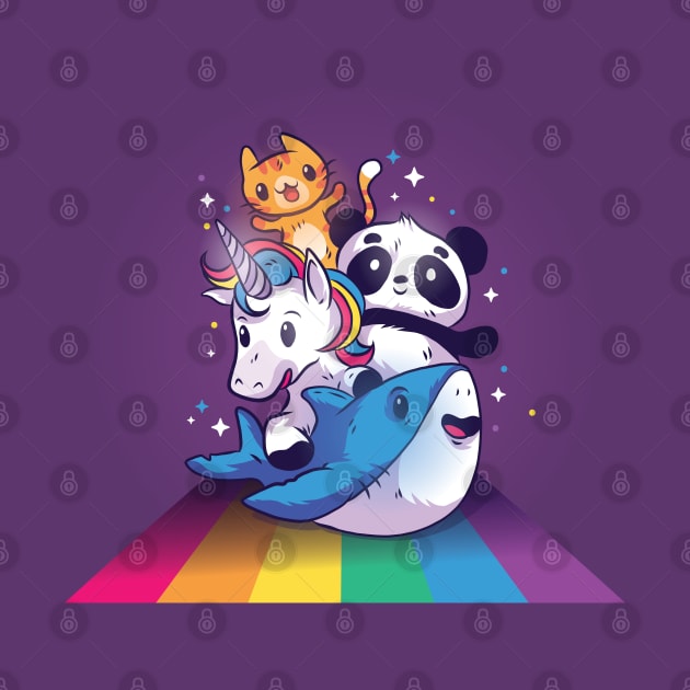 Cute Animals riding a rainbow by LR_Collections
