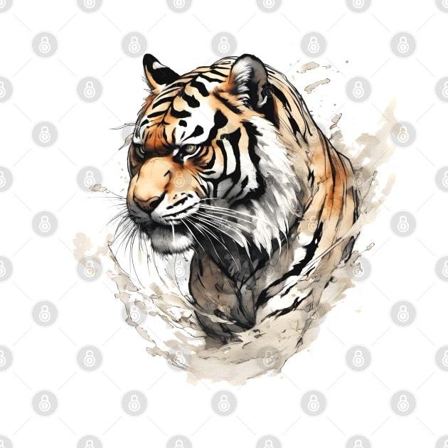 Tiger Japanese Ink painting by craftydesigns