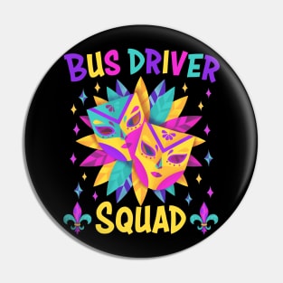 Bus Driver Squad Mardi Gras Carnival Costume Tee - Perfect for Parade Kings and Beads Pin