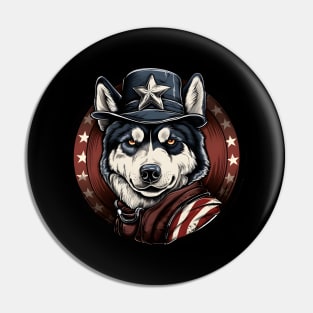 Patriotic Siberian Husky Pin