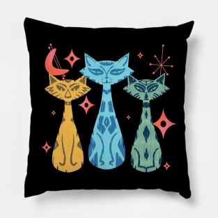 Colorful Funny Tiki Kitty Cats with Mid-Century Modern Vintage Vibe Pillow