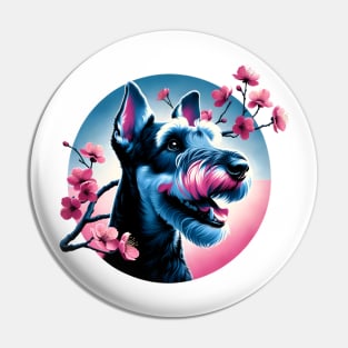 Kerry Blue Terrier Enjoys Spring Cherry Blossoms Pin