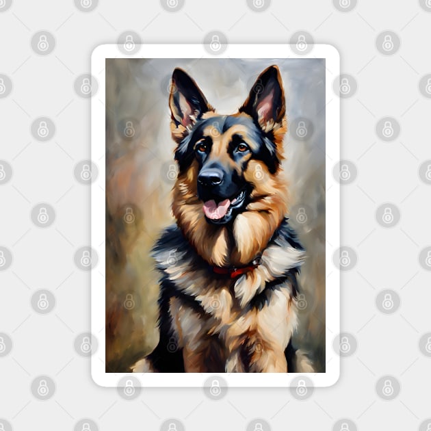 German Shepherd Dog Oil Painting Magnet by Art-Jiyuu