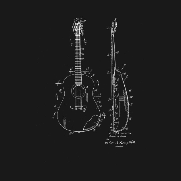 Guitar Construction Vintage Patent Drawing by TheYoungDesigns