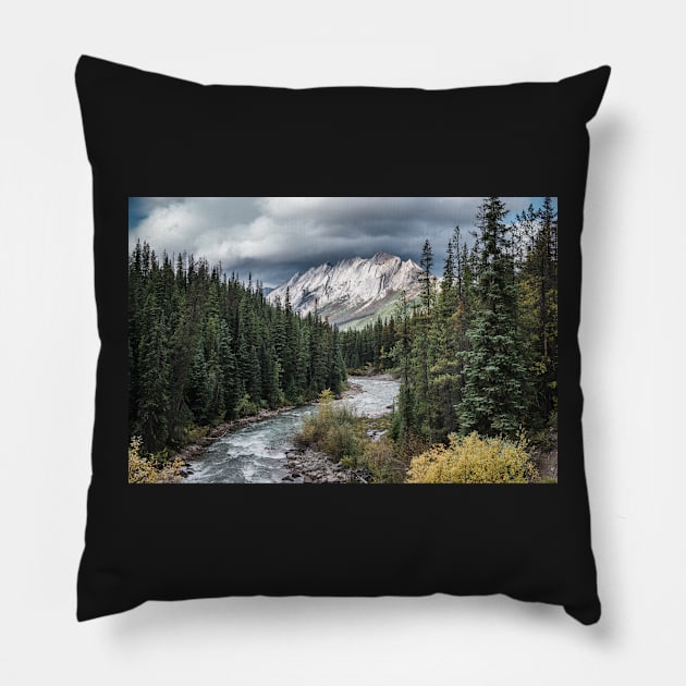 Jasper National Park Mountain Landscape Pillow by Robtography