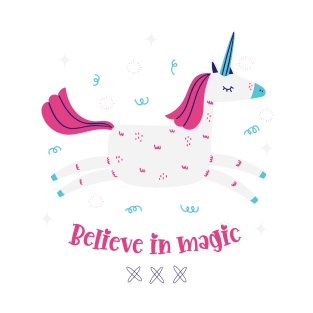 Believe In Magic Beautiful Flying Unicorn With Stars T-Shirt