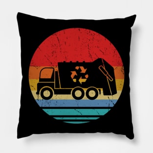 Retro Vintage Sunset Recycling Trash Kids Garbage Truck Pillow