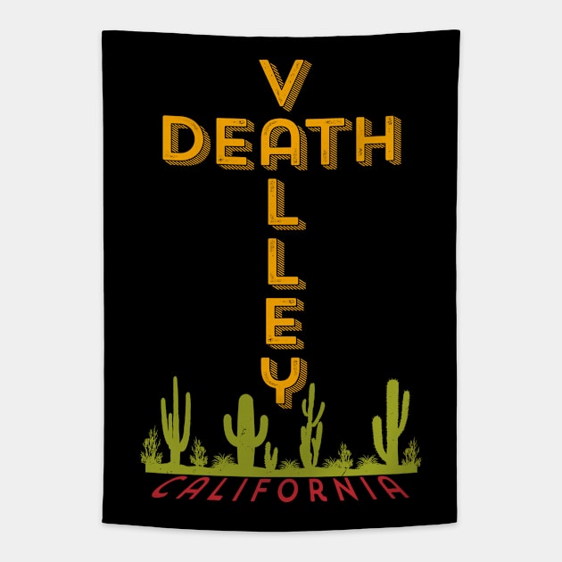 Death Valley National Park California Cross Vintage Retro Cactus Tapestry by Pine Hill Goods